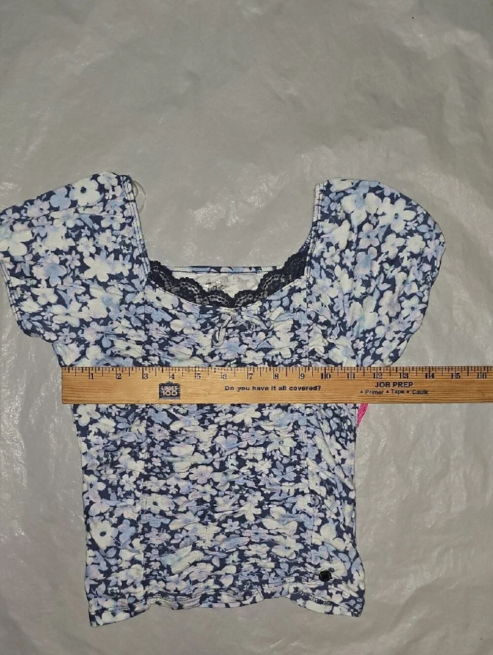 Justice Girls Med 10 Navy, White Floral Short Puff Sleeves Ruched Crop Top New